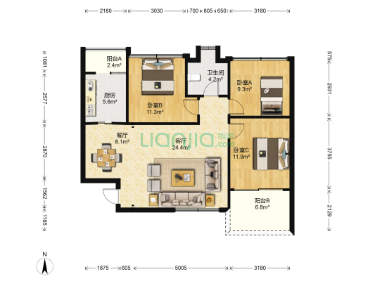 东晖星城北区 3室2厅1卫 104平方