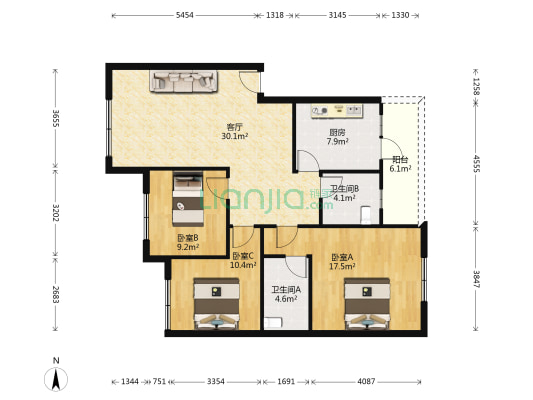长青东街 3室1厅2卫 105平方