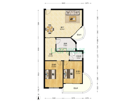 汇华花园 2室1厅1卫 107平方