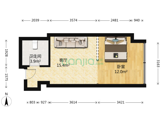 玛依拉山庄 1室1厅1卫 44平方