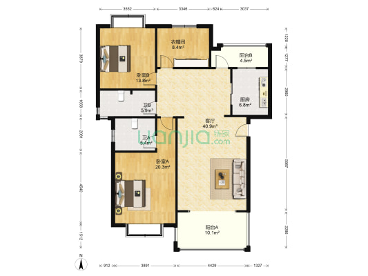 上林西江国际社区 2室1厅2卫 119平方