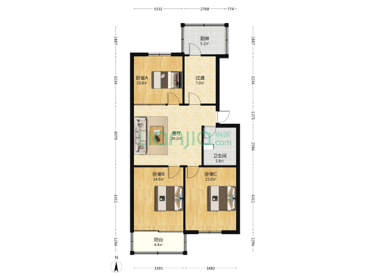曙光街78号院 3室1厅1卫 95平方