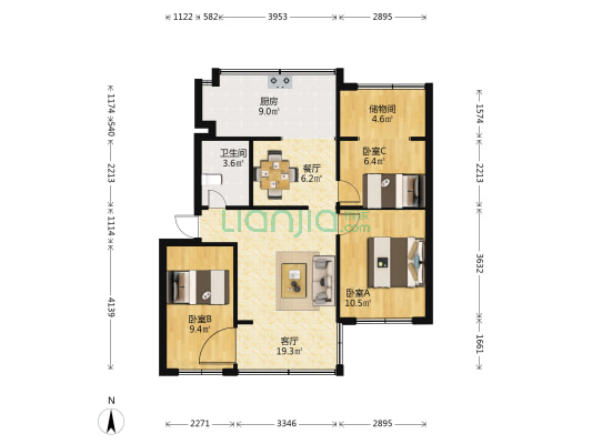 海埂体育训练基地 3室2厅1卫 65平方