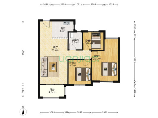 云学君里 3室1厅1卫 89平方