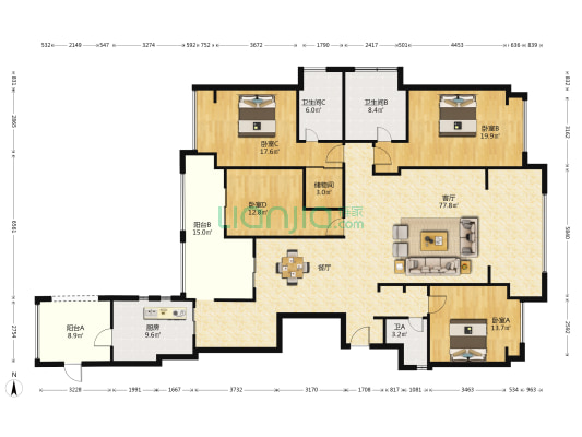 融侨外滩D区 4室1厅3卫 236平方