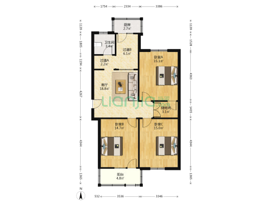 省财政厅宿舍 3室1厅1卫 105平方