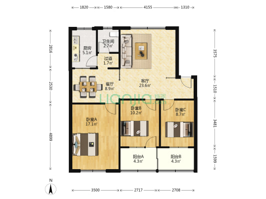 星卫佳园 3室2厅1卫 100平方