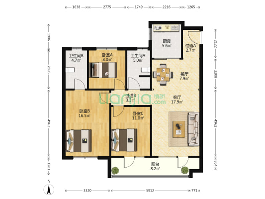 宸悦府 3室2厅2卫 118平方