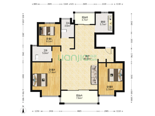 丽景湾 3室1厅2卫 126平方