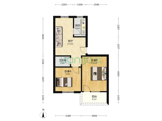 行知学校教师宿舍楼 2室1厅1卫 56平方