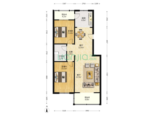 北后小区颐和居 2室2厅1卫 111平方