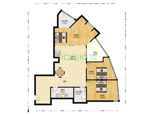 京凌大厦 3室1厅2卫 175平方