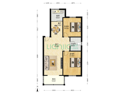 陕西省健康教育中心 2室2厅1卫 87平方