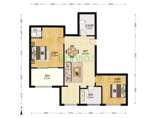 慧园 2室1厅2卫 106平方