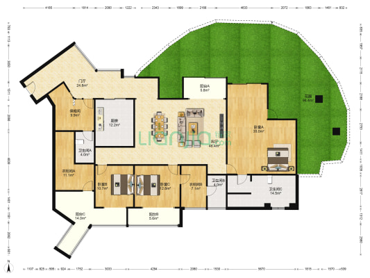 天鹅湖花园 3室1厅3卫 293平方