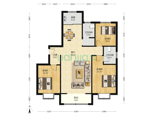 御璟花园 3室1厅2卫 139平方
