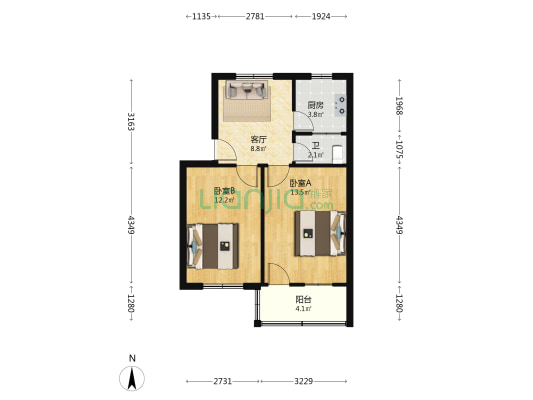 萧金路33号 2室1厅1卫 53平方