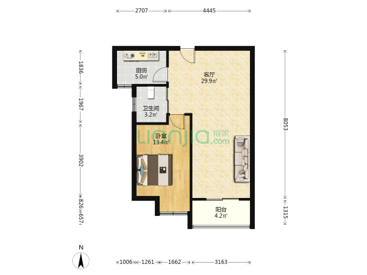 柏盛苑 1室1厅1卫 68平方