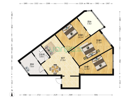 湖滨霞 3室1厅1卫 107平方