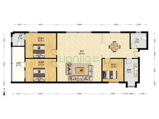 乐州楼 3室1厅2卫 144平方