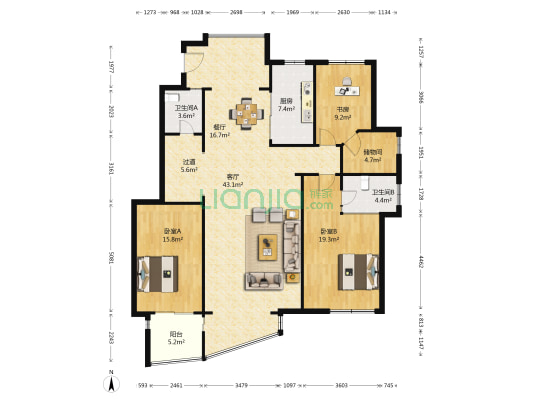 中央花园(嘉善县) 3室2厅2卫 165平方