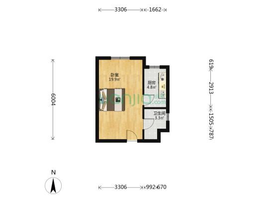 京东紫晶 一室一厅 价格可谈 精装修拎包入住-户型图