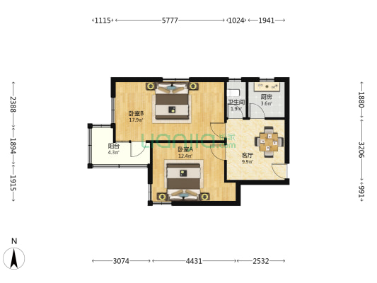 辛家庄三小区（逍遥一路） 2室1厅1卫 63平方