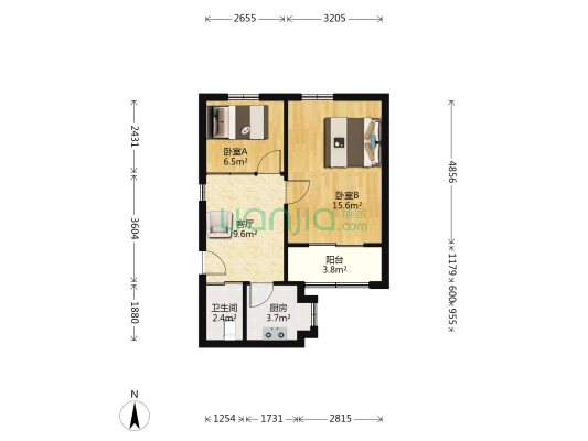 事业小区 2室1厅1卫 48平方