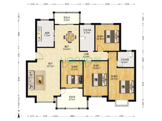 银华山庄 4室2厅2卫 144平方