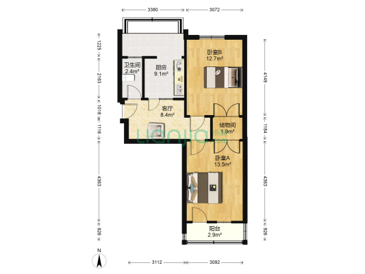 工业北路349号 2室1厅1卫 68平方