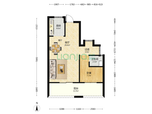 坤升·时代豪庭 1室1厅1卫 107平方