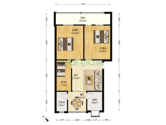 生活三区(荆州街) 3室2厅1卫 92平方
