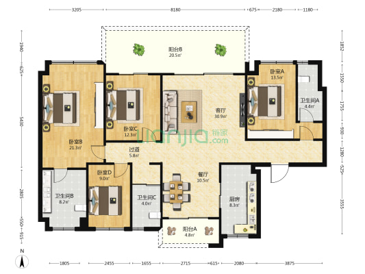 碧桂园中央半岛海澜府 4室2厅3卫 178平方