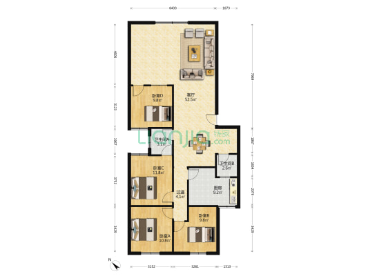 情园大厦 4室1厅2卫 139平方