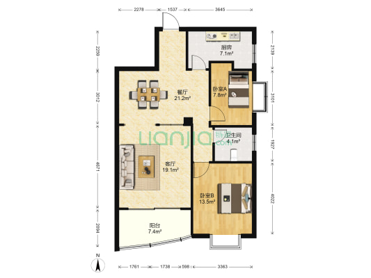 书香名邸 2室2厅1卫 98平方