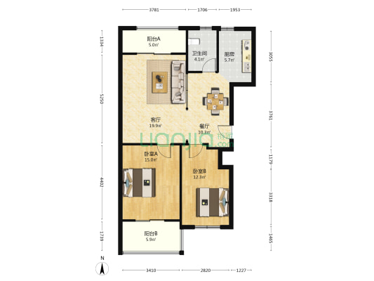 玉带汇景苑 2室2厅1卫 98平方