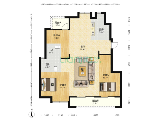 融信海纳新潮A区 3室1厅2卫 109平方