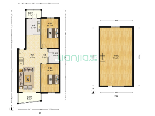 中北春城 2室1厅1卫 163平方