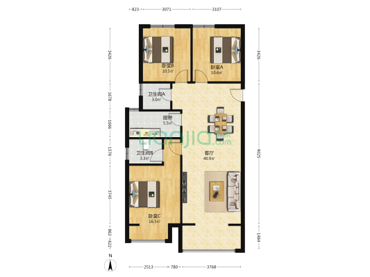 西固人家御园 3室1厅2卫 127平方