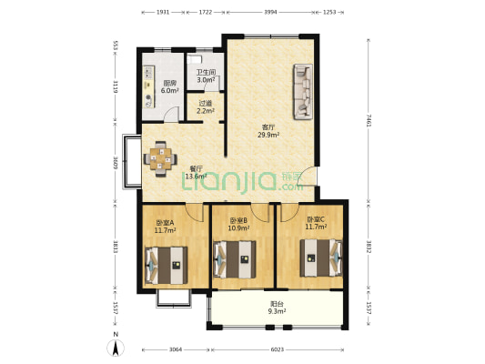 铁路花园东区 3室2厅1卫 122平方