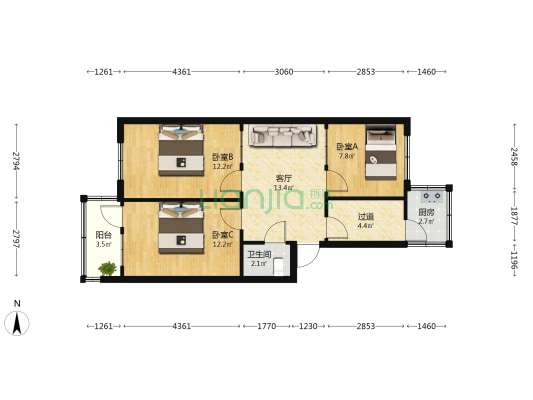 陵东街58号院 3室1厅1卫 67平方