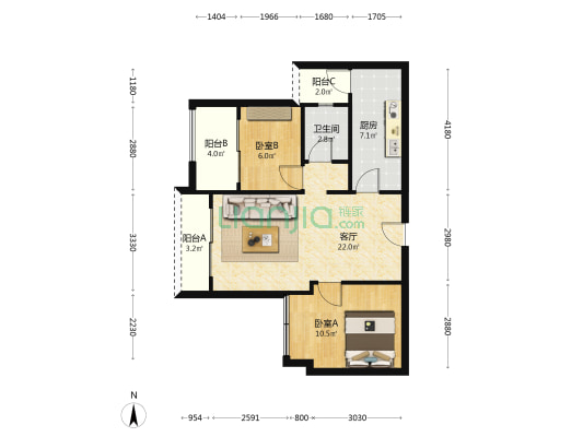 奥园棠玥府 2室1厅1卫 71平方