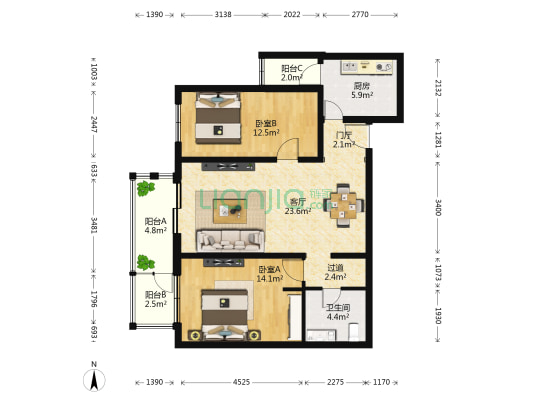 和枫雅居 2室1厅1卫 102平方