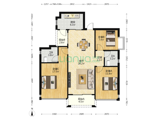 丽雅明轩 3室1厅2卫 112平方