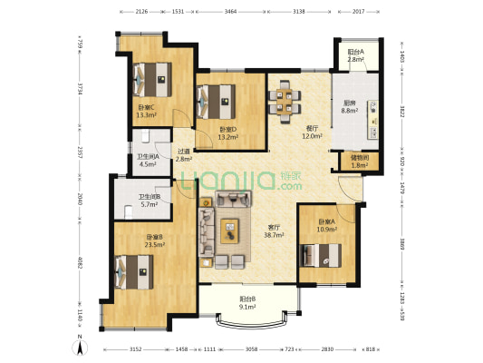 开祥天下城 4室2厅2卫 175平方