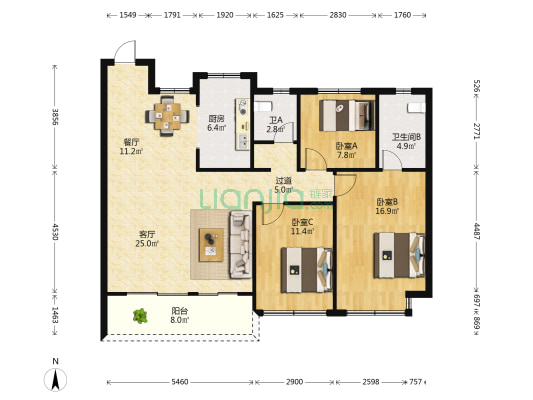 蓝光晶曜雅苑 3室2厅2卫 126平方