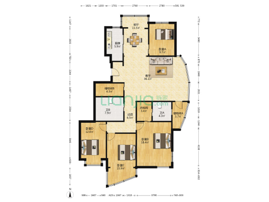 海琴园 4室2厅2卫 168平方
