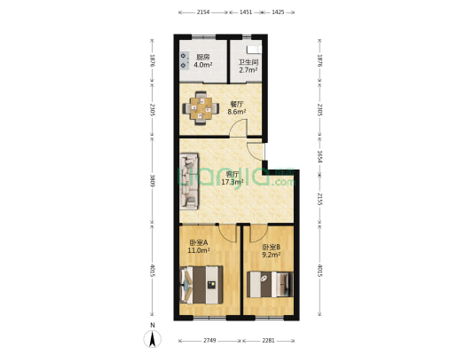 师范学校家属楼 2室2厅1卫 71平方