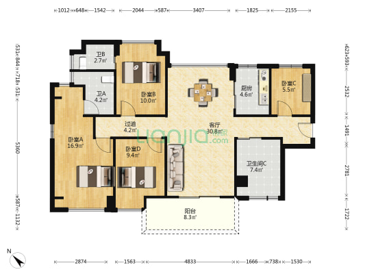 泰丰千玺湾 4室1厅3卫 124平方