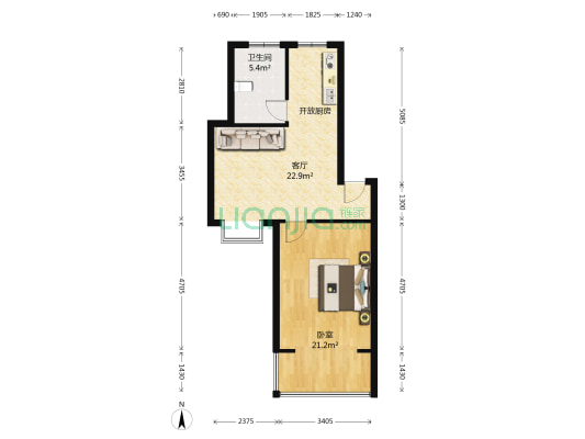 世纪花园东区 1室1厅1卫 65平方